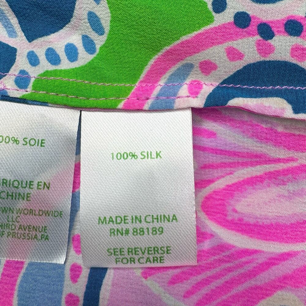 Lilly Pulitzer Elsa Silk Long Sleeve Top Gecko Green Tiger Sunrise Size Small - Picture 12 of 14
